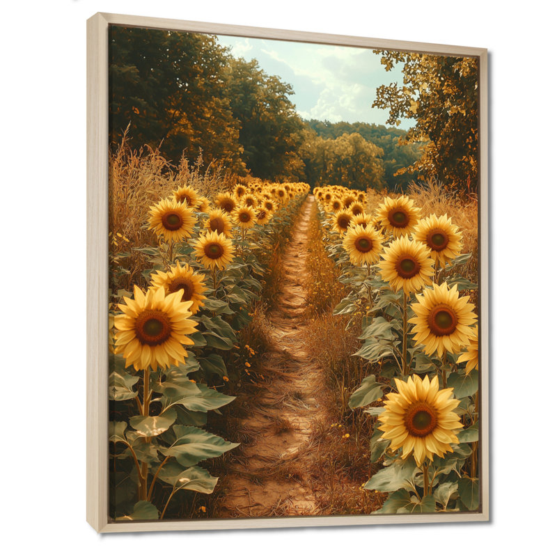 Dubeck tournesols le long du chemin de la ferme II - tournesols, art mural, H 20 po x l 12 po, Impression encadrée flottante