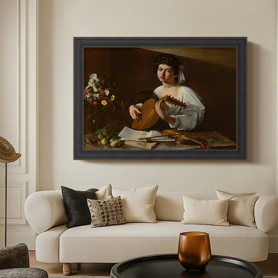 Le joueur de luth (version Hermitage), v. 1596-Caravage - Toile avec cadre sur mesure
