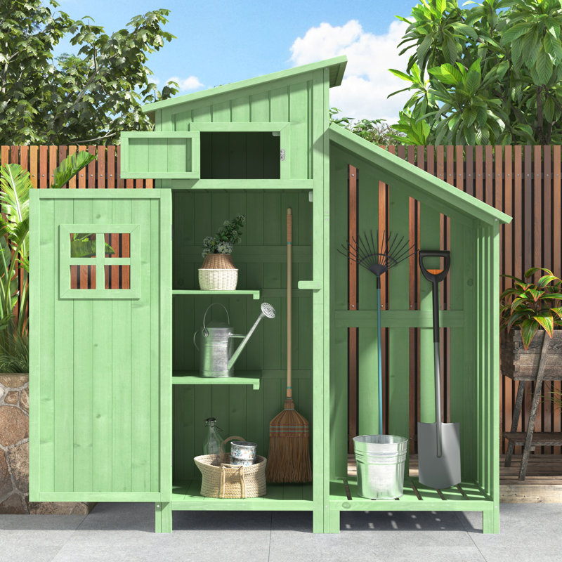 Wooden Garden Storage Shed Utility Tool Storage Cabinet, Green