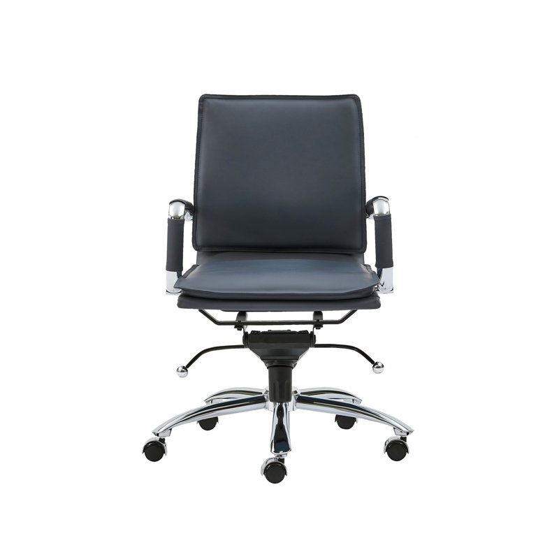 Contemporary Blue Leatherette Office Chair with Chromed Steel Base, 26" x 38"