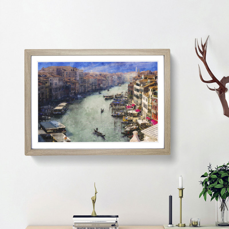Grand Canal In Venice Italy - Single Picture Frame Painting on MDF, 62cm H x 87cm W x 2cm D, Oak Framed