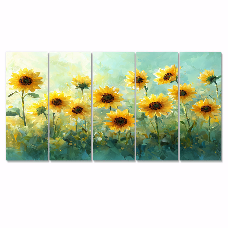 Dondria - - Décoration murale tournesols - Art mural traditionnel, H 28 po x l 60 po, 5
