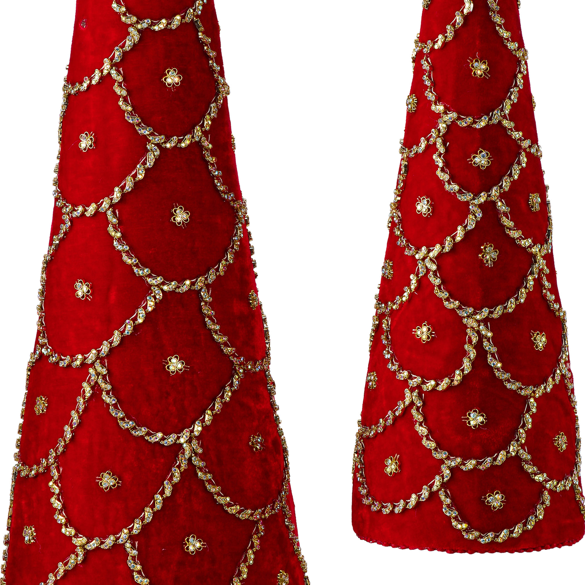 18-24" Jeweled Scalloped Velvet Cone Tree, Red