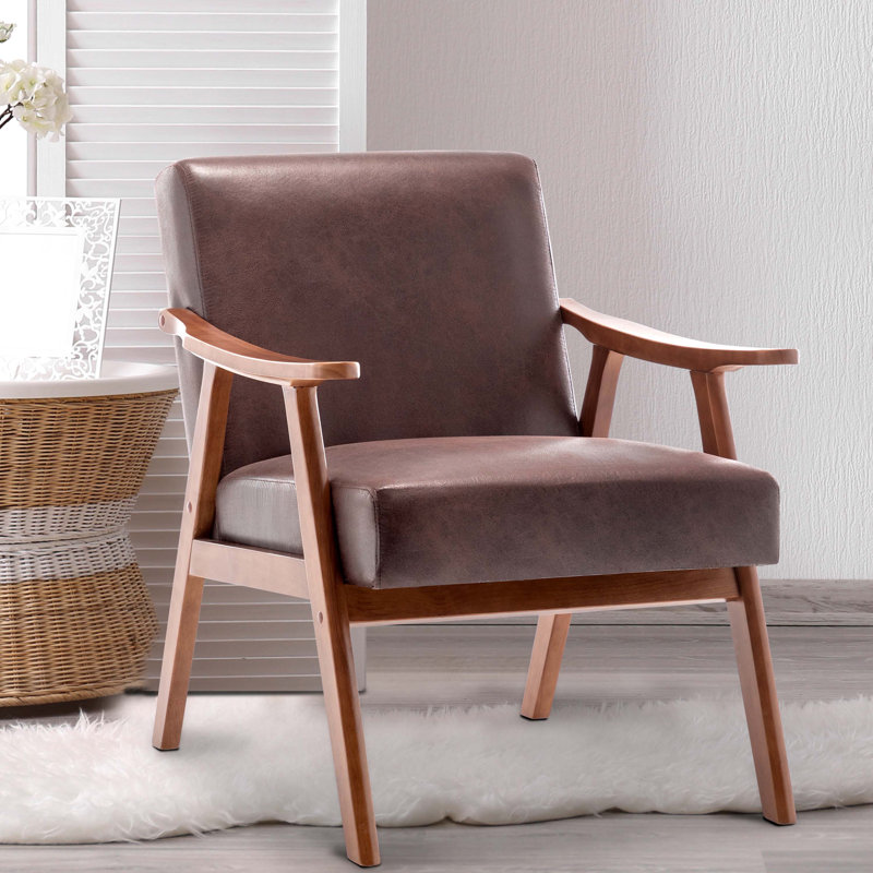 Jamesina 26.37" W Armchair, Dark Brown Faux Leather