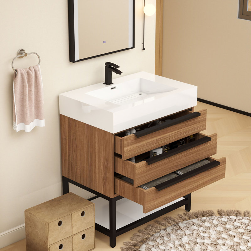 Jessica 29.5'' Single Bathroom Vanity with Stone Top, Wood