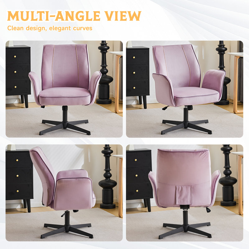 28.5“ W Velvet Dovetail Swivel Office Chair, Purple