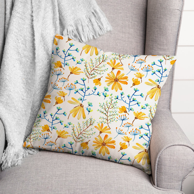 Floral Outdoor Reversible Throw Pillow, 18" H x 18" W, White