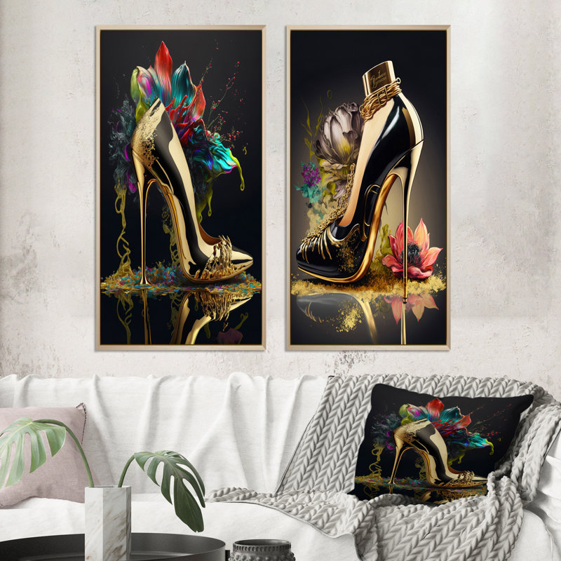 «Gold Champagne Heel IV», 2 pièces sur toile, Encadrement brun, H 20 po x l 24 po
