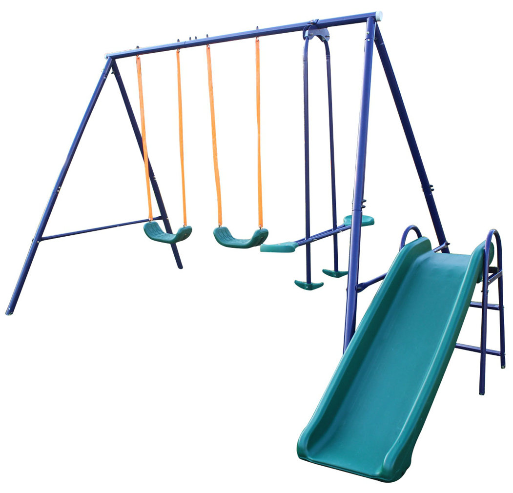 Nadaya Metal Swing Set Outdoor with Slide, Seesaw Play Set for Kids Arlmont & Co.
