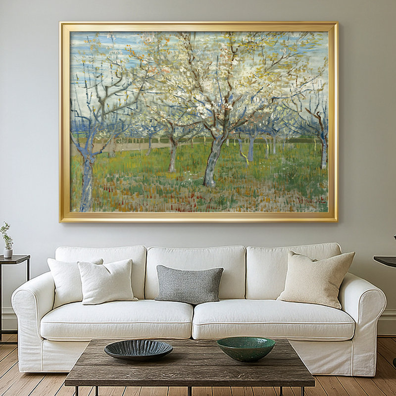 Le verger blanc - Vincent van Gogh - Toile tendue avec châssis, 1888, 30 x 5 x 42,5, Framed Canvas, Doré