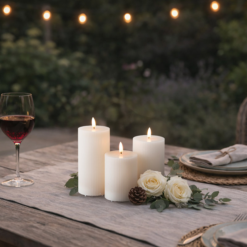 Set Of 3 Real Wax White Candle Usb-c Rechargeable Flameless Led Pillar Candle With Remote Control, Timer And Dimmable Flickering Light