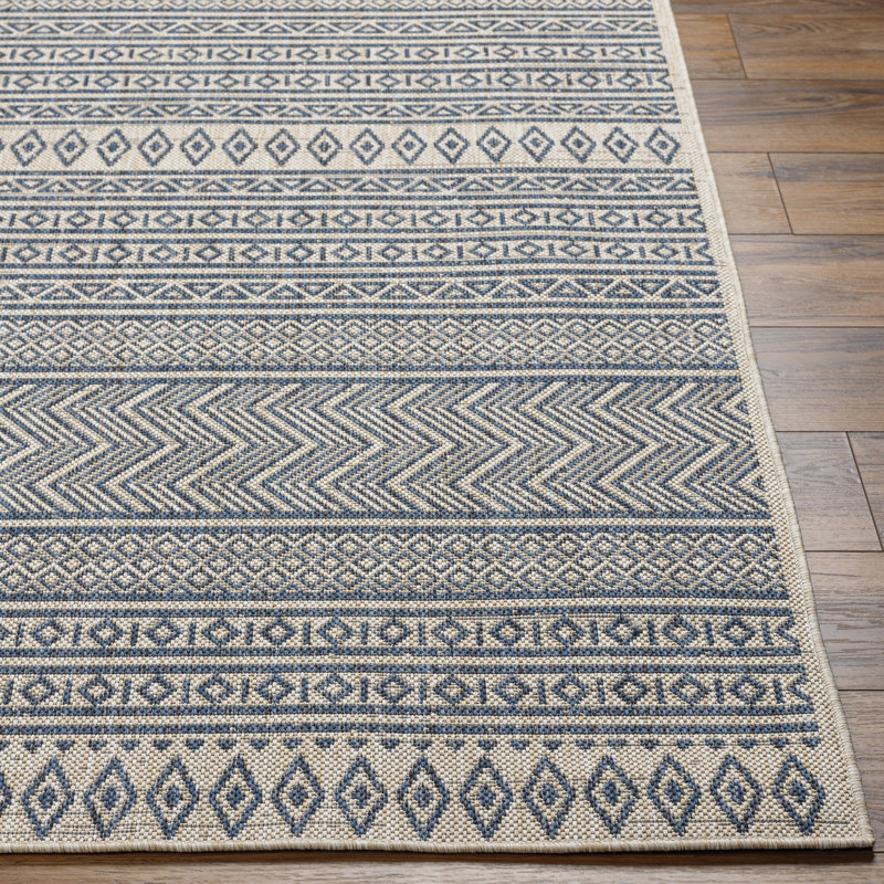 Intérieur / extérieur Isidro en polypropylène tissé à la machine, Beige/Blue, Carré 7 pi 10 po