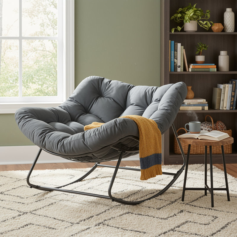 Chaise berçante d'extérieur surdimensionnée turquoise avec coussin épais Papasan, Gris, Noir