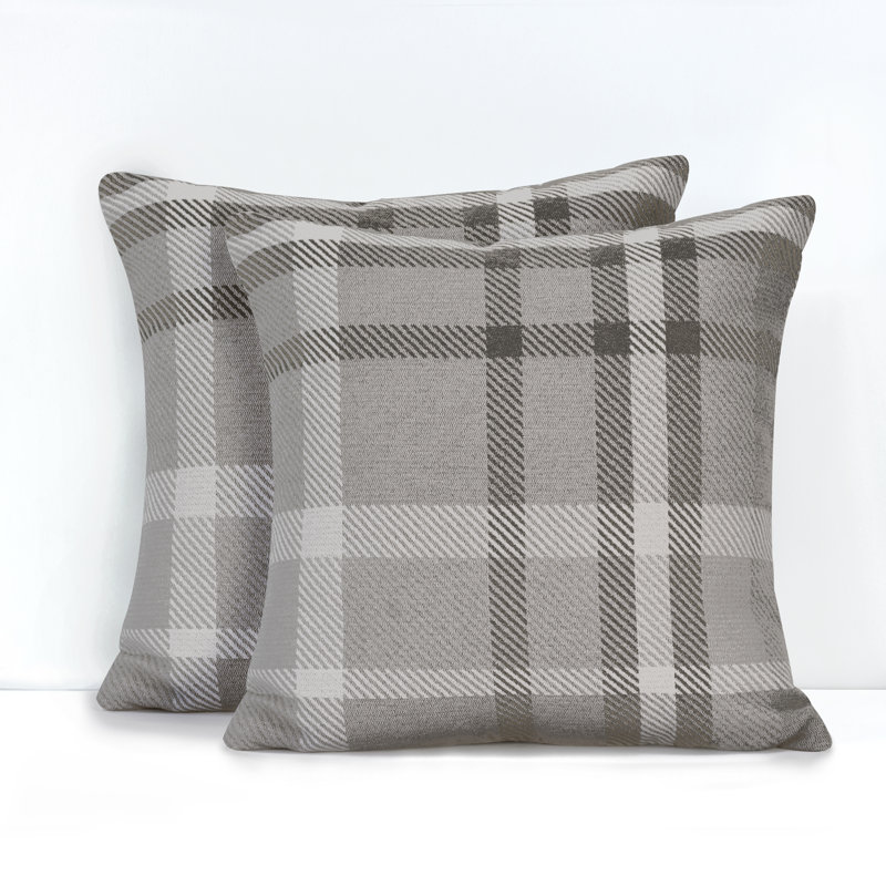Housse de coussin d'extérieur carré Pacifica, Tartan gris charbon, 24 po x 24 po