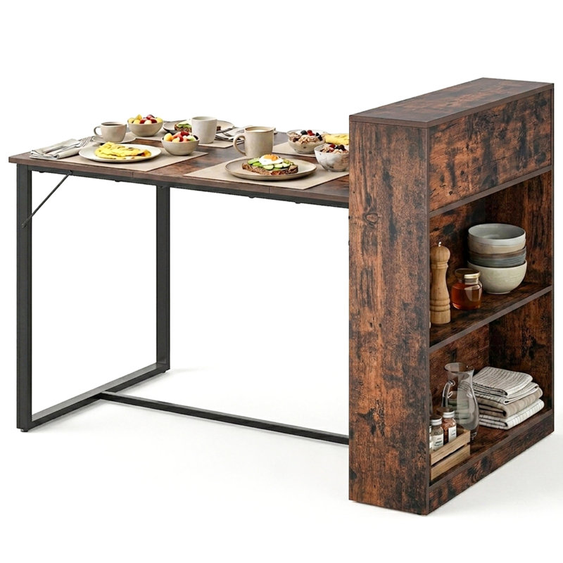4-6 Person Dining Table with Storage, Brown/Black