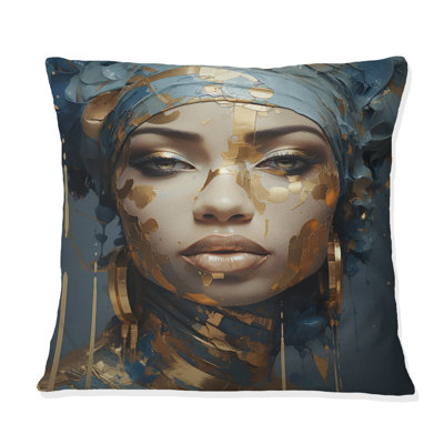 Coussin décoratif bleu et doré