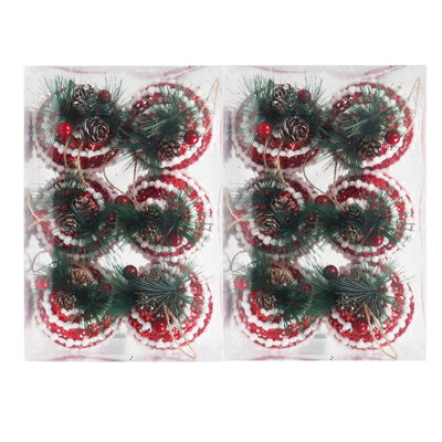 12 Pcs Burlap Christmas Ball Ornaments, 3.15 Inches Rustic Buffalo Plaid Christmas Tree Ornaments, Natural Jute Farmhouse Decorations for Xmas Tree, Holiday, Party