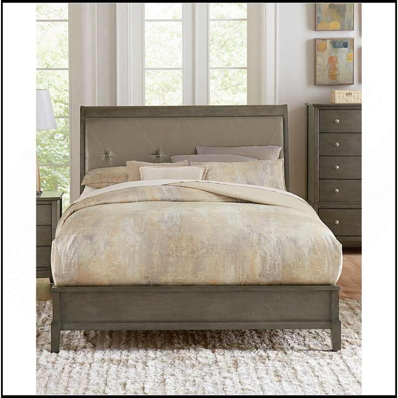 Mobilier de chambre à coucher de style tête de lit capitonné à boutons D1Pc, Gris