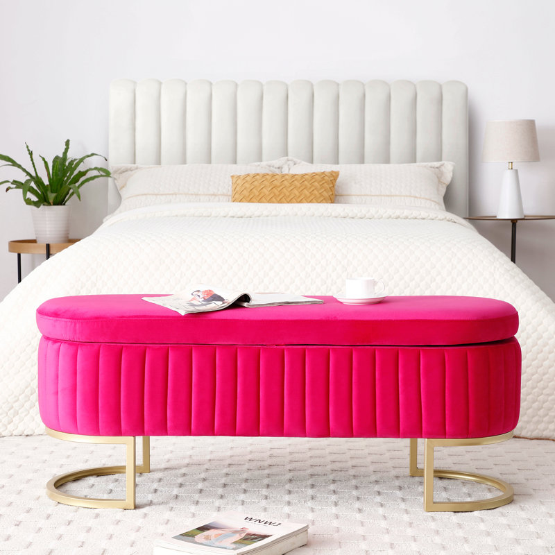 Storage Bench Bedroom Bench, Velvet Oval Upholstered End Of Bed Bench With Golden Metal Legs,50"Modern Storage Ottoman Bench For Bedroom, Living Room,Entryway,Window