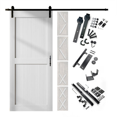 80'' Solid Wood White with Installation Hardware Kit Barn Door