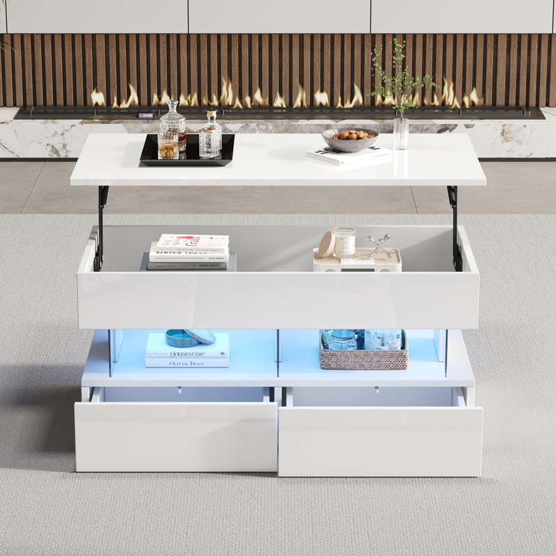 Table basse réglable en hauteur Arvida avec éclairage DEL et rangement