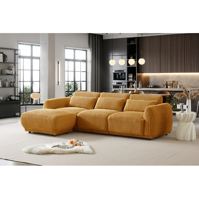 Canapé modulaire en tissu Antur, Velours côtelé jaune
