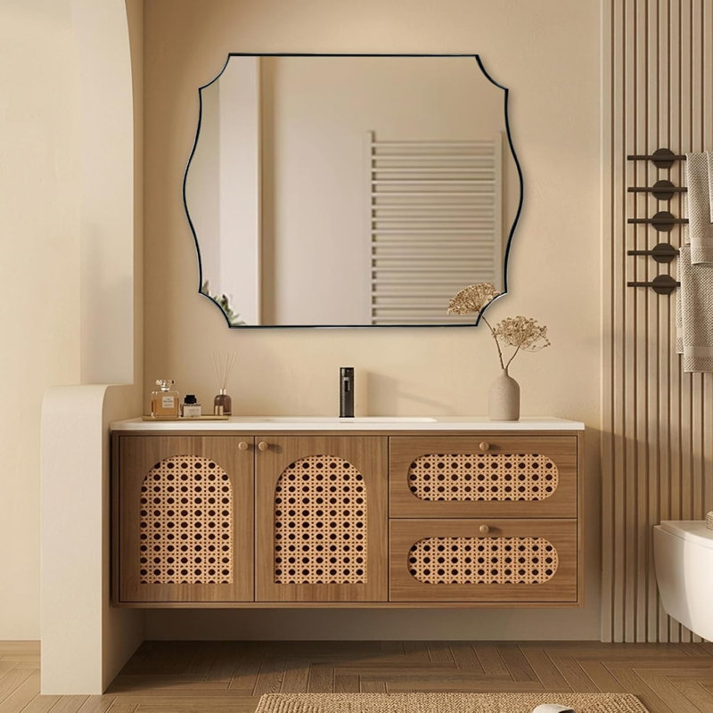 Miroir de salle de bain Anayalee Cadre en acier inoxydable, Nickel brossé, 40 po x 32 po