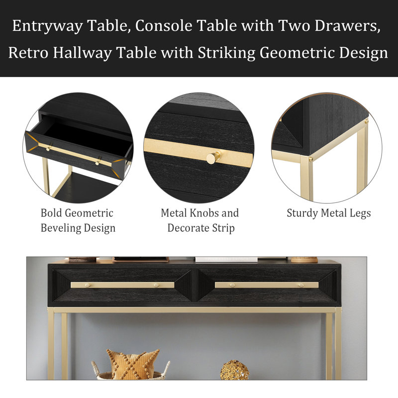 Table d'entrée, console avec deux tiroirs, table de couloir rétro avec un design géométrique saisissant pour l'entrée et le salon