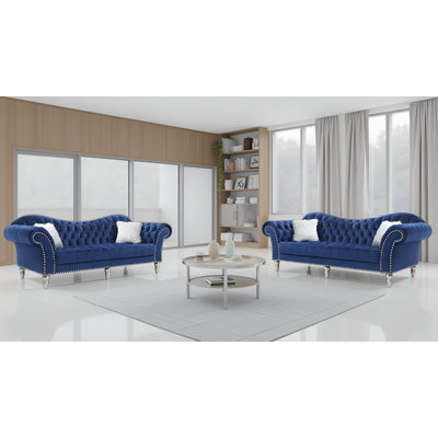 Zurich Blue Velvet Loveseat Set Of 2