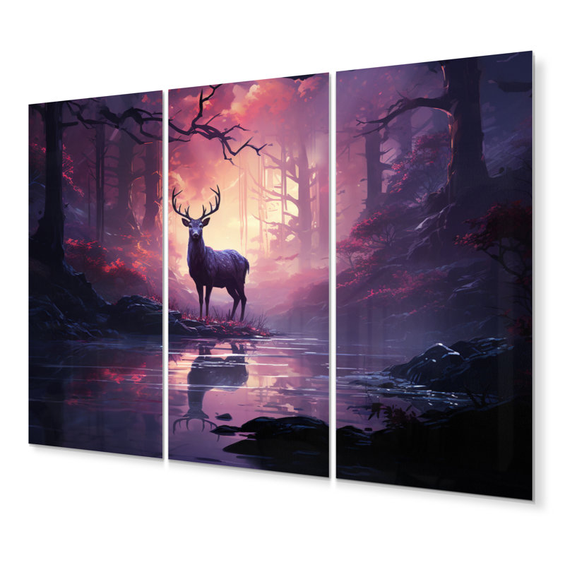 Deer Whispering Mist II - animaux, ensemble d'art mural en métal