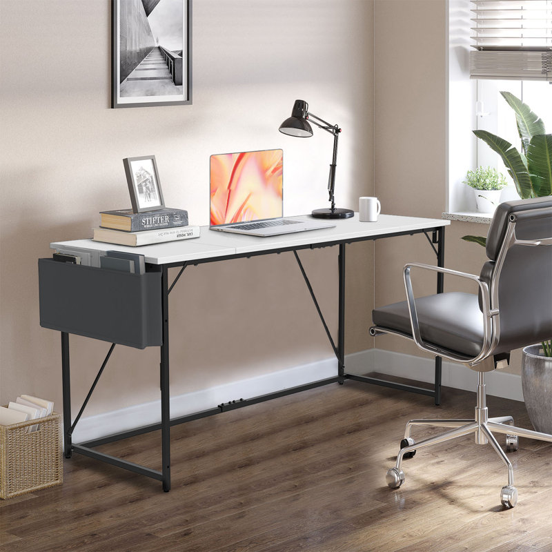 Odoaker Stainless Steel Writing Desk, 75" H x 140" W x 50" D, Black
