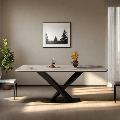 Modern Minimalist Rock Slab Carbon Steel Table