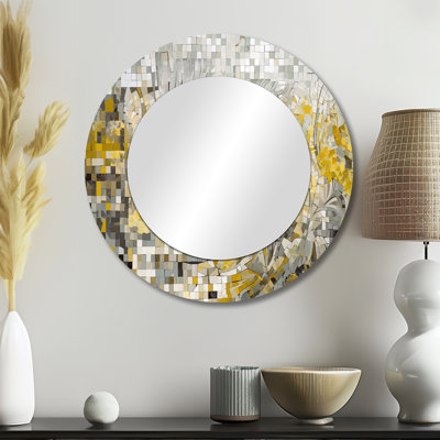 Stéréo jaune et crème bohémien Medley I - mosaïque murale Boho, miroir rond jaune
