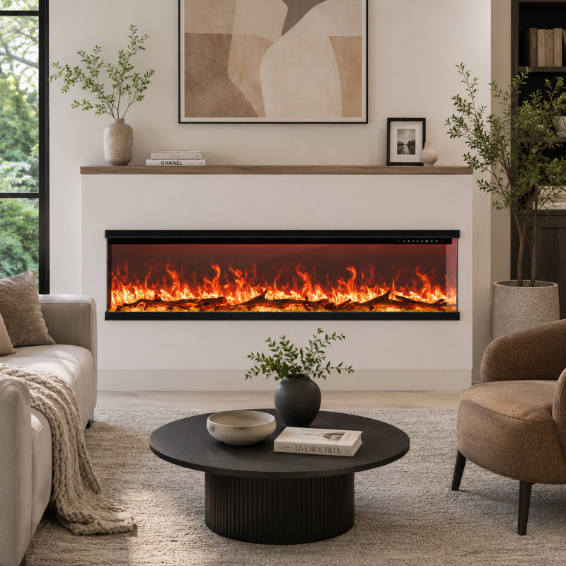 Foyer électrique en verre de 80 po à trois côtés avec contrôle de l'application Wi-Fi Télécommande 14 couleurs de flamme incluse 1500W