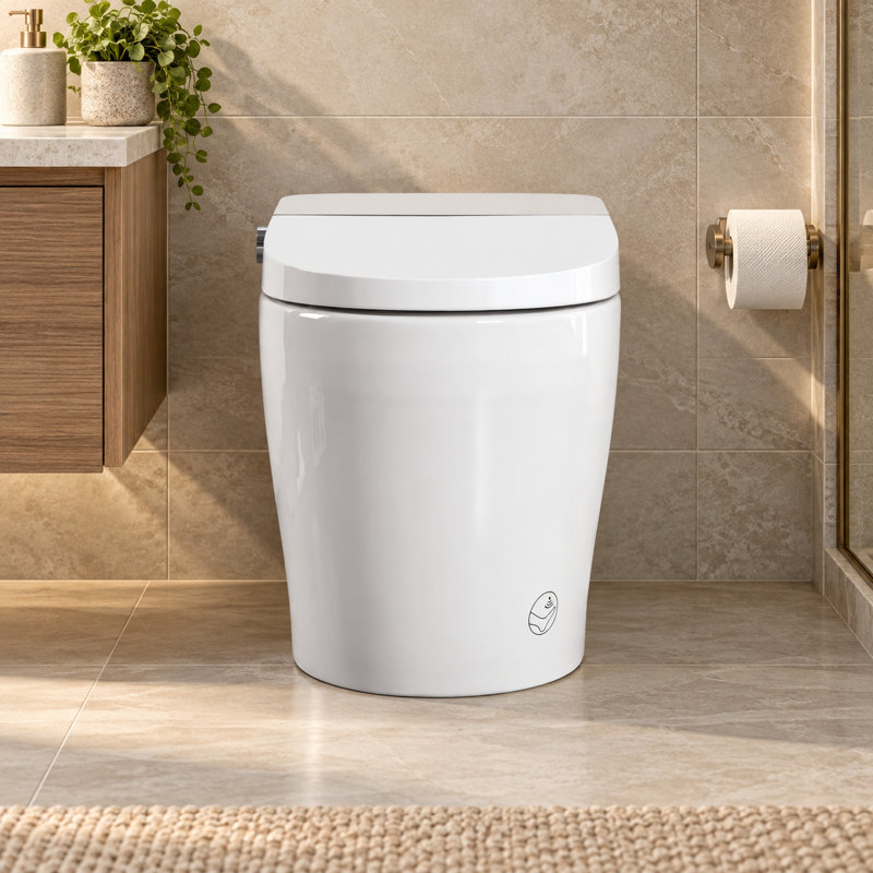 Toilette bidet intelligente sans réservoir 26,8 po avec chasse automatique, siège chauffant, sécheuse et veilleuse