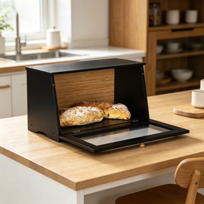 Grande boîte à pain en bambou pour comptoir de cuisine, bac de rangement des aliments à une couche avec fenêtre transparente, garde le pain frais jusqu'à 4 jours, style maison de campagne, assemblage facile