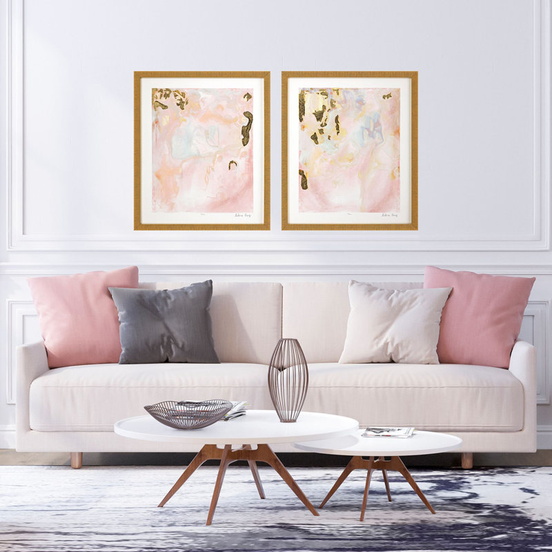 Gold and Pink Abstract Pastel Framed Wall Art Set