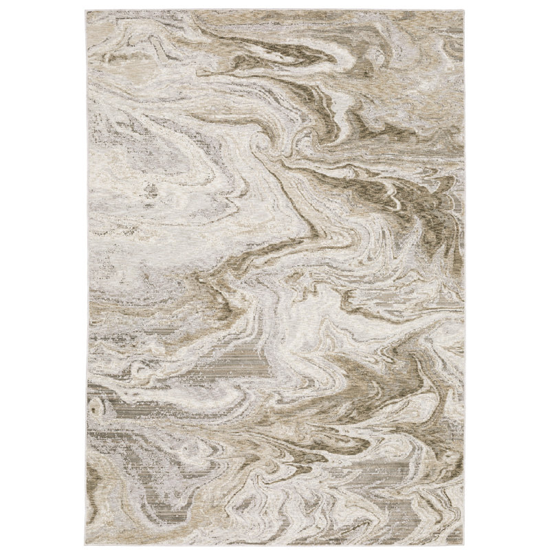 Tapis abstrait ivoire / brun clair Gwern, Rectangle 5 pi 3 po x 7 pi 6 po