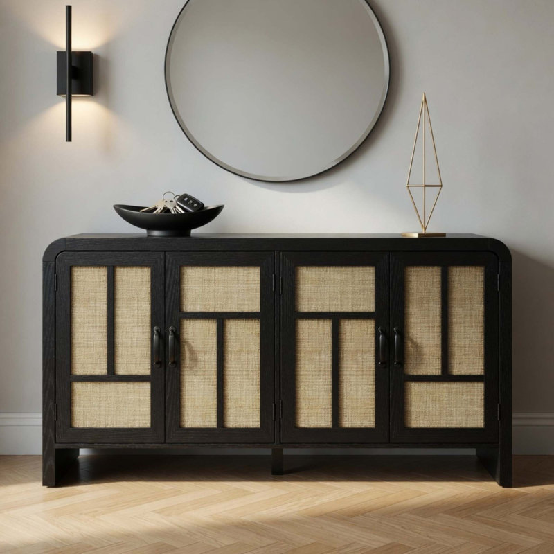 Buffet boho en rotin avec tablettes réglables