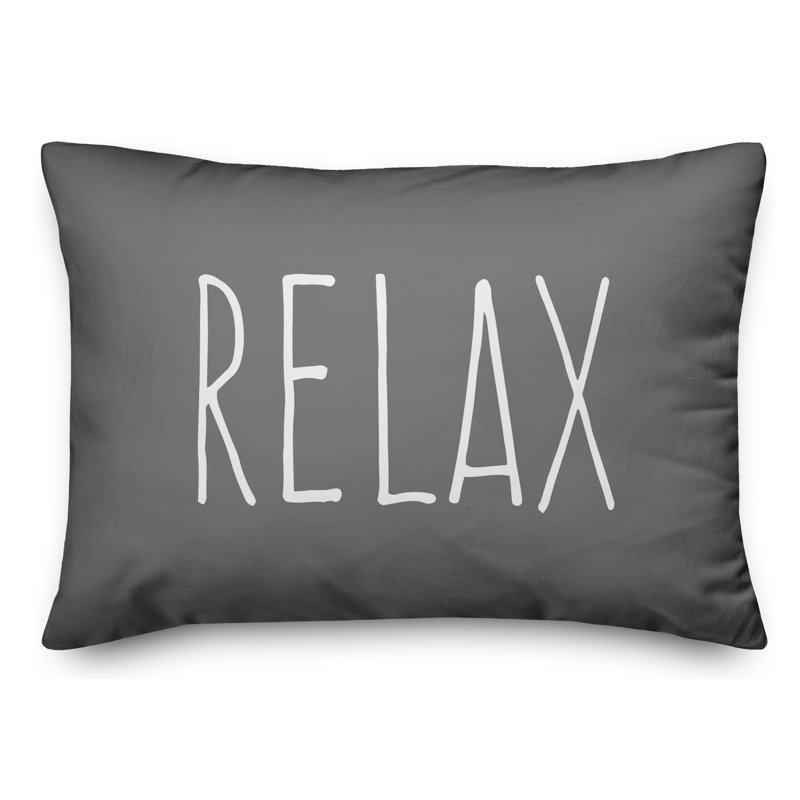 Textual Outdoor Throw Pillow, Dark Gray/White
