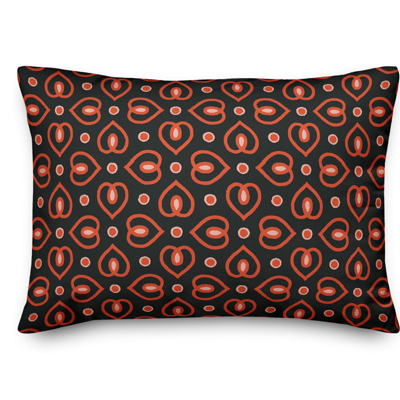 Heart Geometric Reversible Throw Pillow, Red/Black