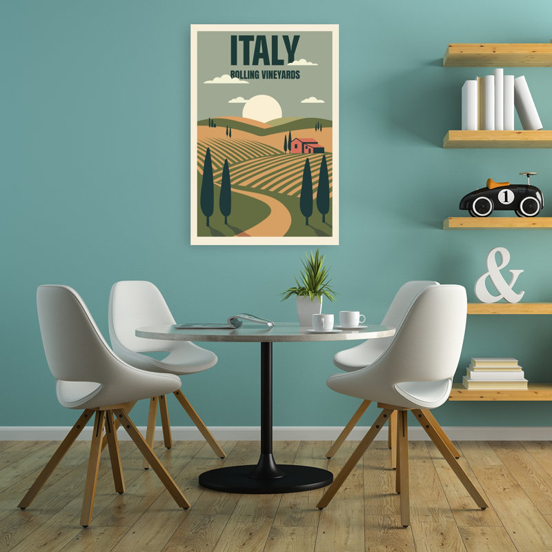 «Italian Rolling Vineyard Serene Tranquil Vintage Cypress Landscape Nature», art mural, H 36 po x l 24 po