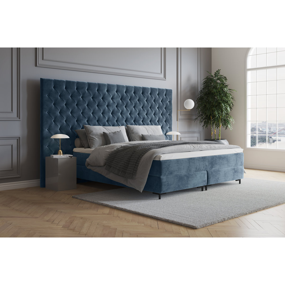 Echtes Boxspringbett Ajala mit Premium Visco Topper, mit Samtstoff bezogen