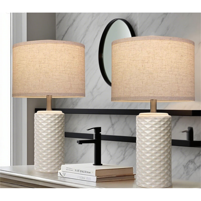 Ensemble de 2 lampes de table en céramique à intensité variable avec minuterie et fonction mémoire, lampes de table de campagne modernes avec ampoules DEL incluses pour le salon de la chambre à coucher