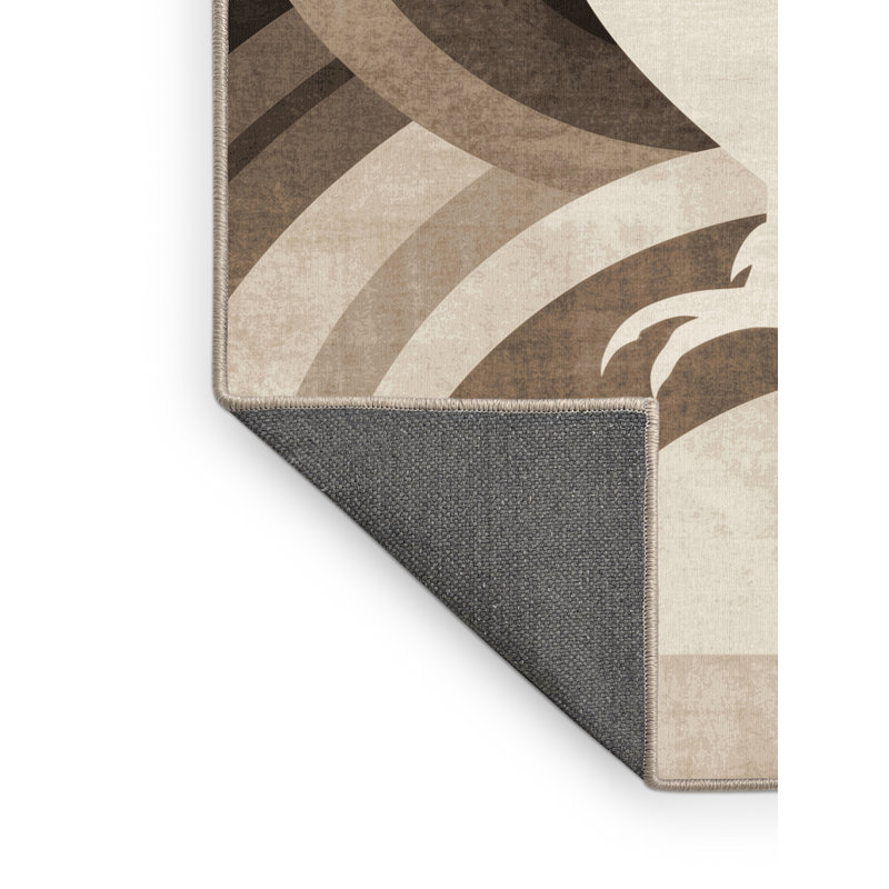 Tapis arc-en-ciel doux moelleux à motif de chouette des neiges de style Abson - reliure beige, 2 pi x 3 pi