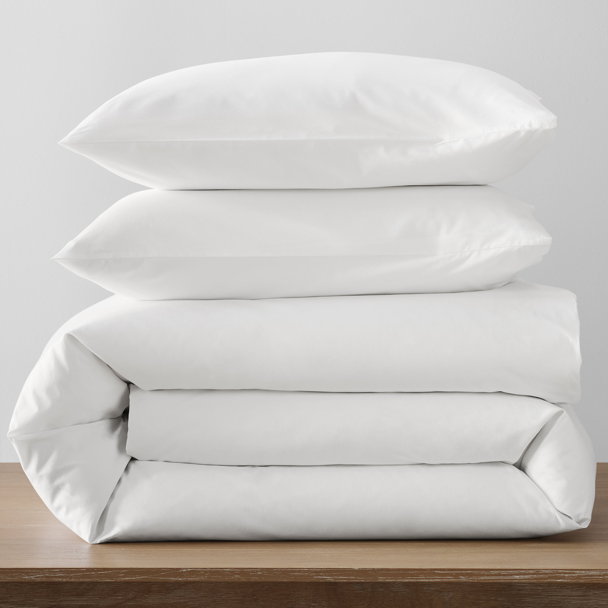 Emrik Brushed Organic Cotton Percale Duvet Cover Set, White, Full / Queen Duvet Cover + 2 Pillow Shams