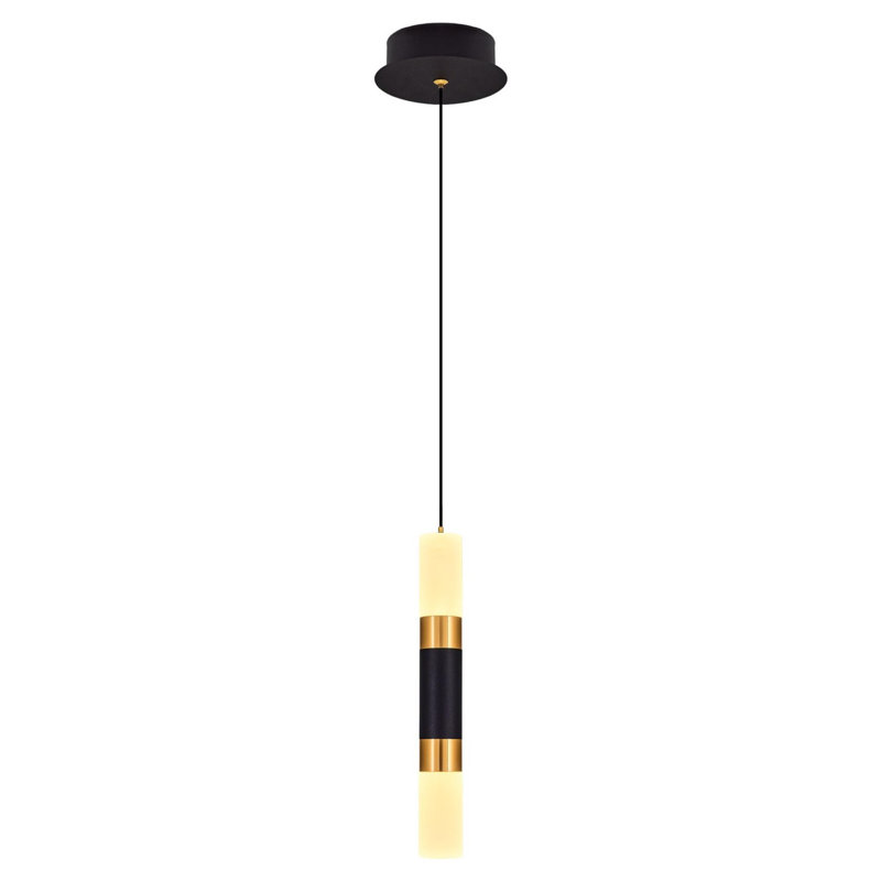 Cassen Elegant Metal Chandelier with Opal Glass Cap, 4.0 in Diameter x 47.2 in Height | 1 x 5W LED, 3000K, 500 Lm | Stylish Amber, Black & Yellow, Assembled | Perfect for Living Room, Dining Room & Entryways