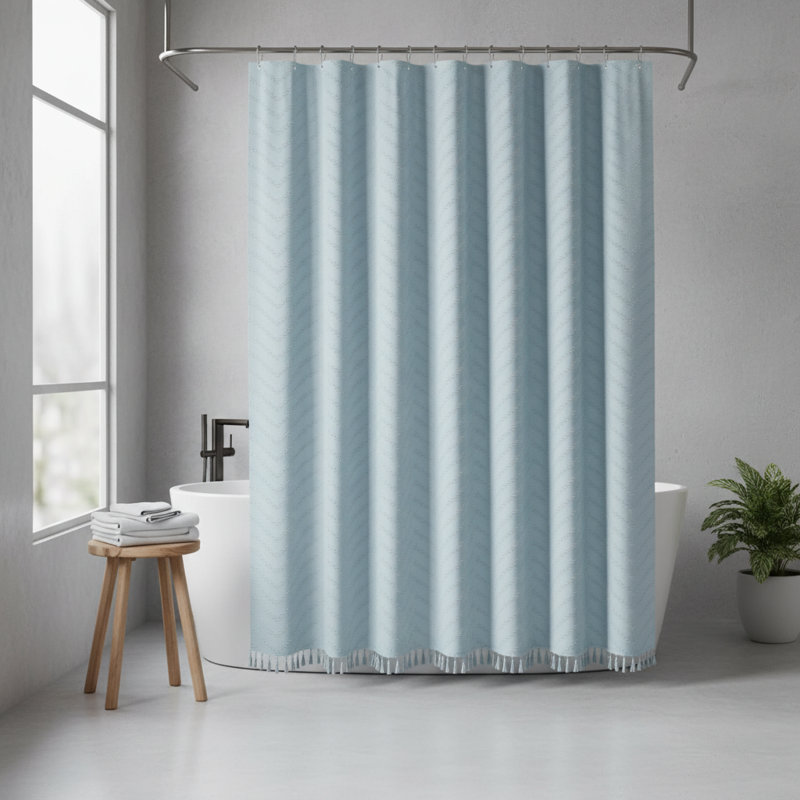 Rideau de douche Boho Farmhouse, Chevron bleu brouillard