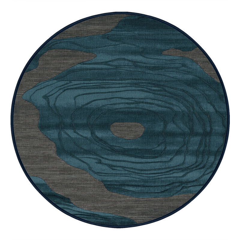 Machine Washable Abstract Blue Area Rug, Round 8'