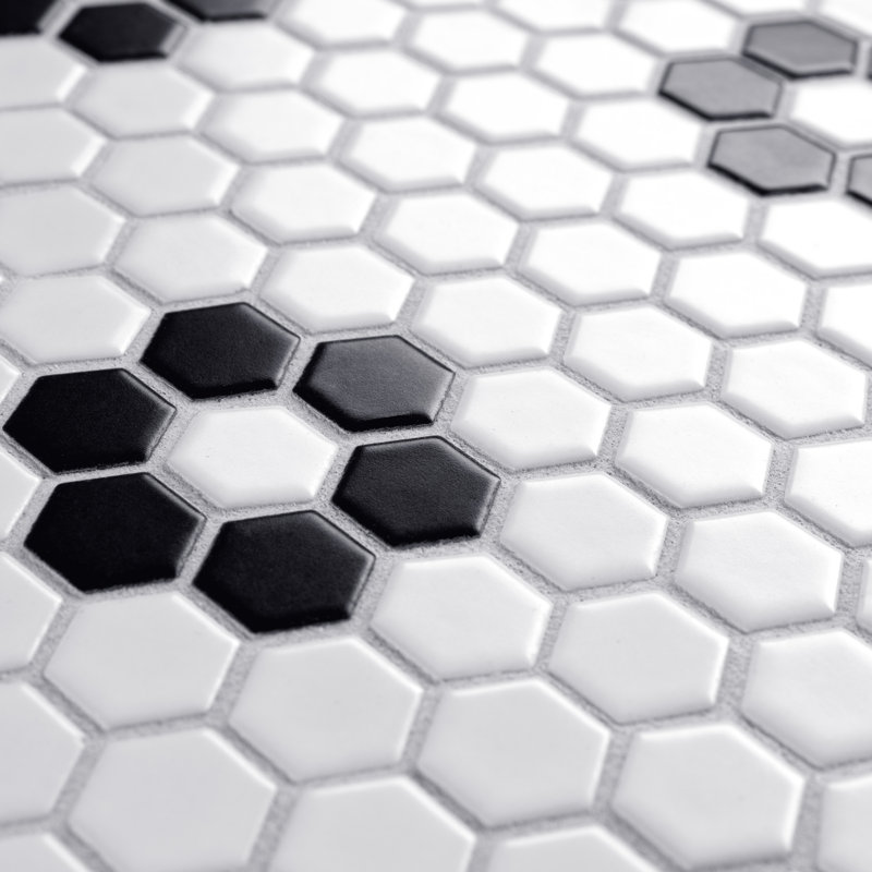 Metro 1" Hex 10-1/4 " x 11-7/8 " Porcelain Mosaic Floor & Wall Tile, White/Black